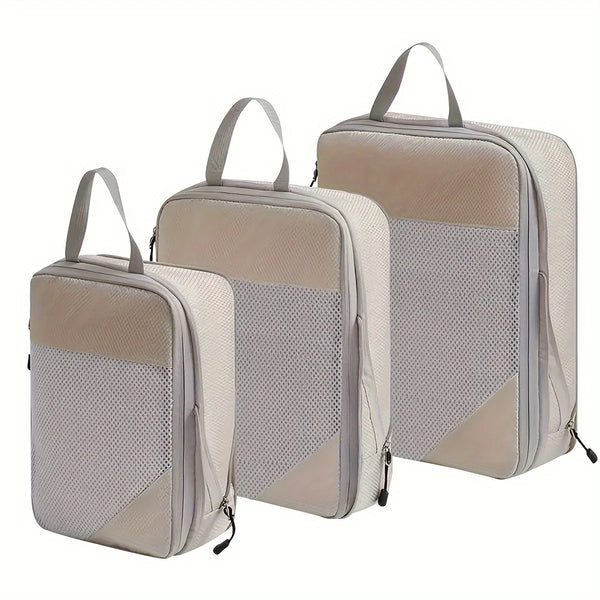 3-Piece Compression Packing Cubes – Travel Organizers for Gadgets, Toiletries & Clothes