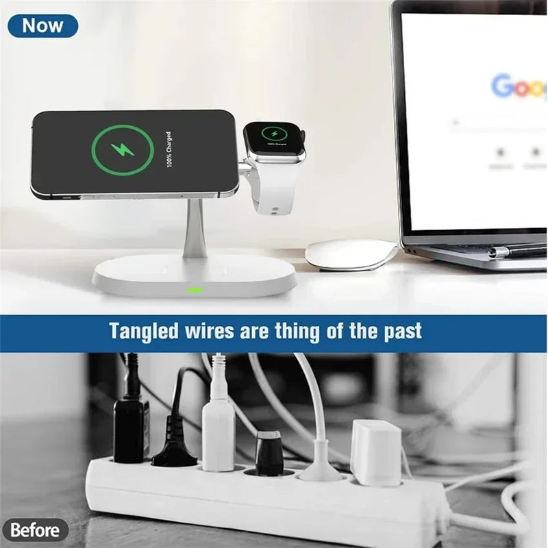 3-in-1 Magnetic Wireless Charger: 100W Fast Charging for MagSafe iPhone, Apple Watch, AirPods Pro