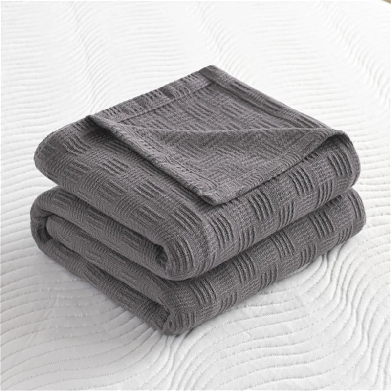 Soft 100% Cotton Knitted Throw Blanket – Lightweight Sofa & Bed Cover