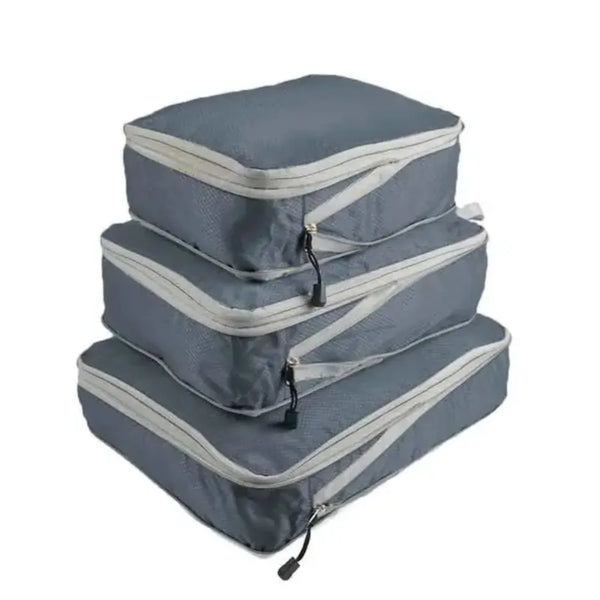3-Piece Travel Packing Cubes – Black/Blue/Grey, Compressible & Portable