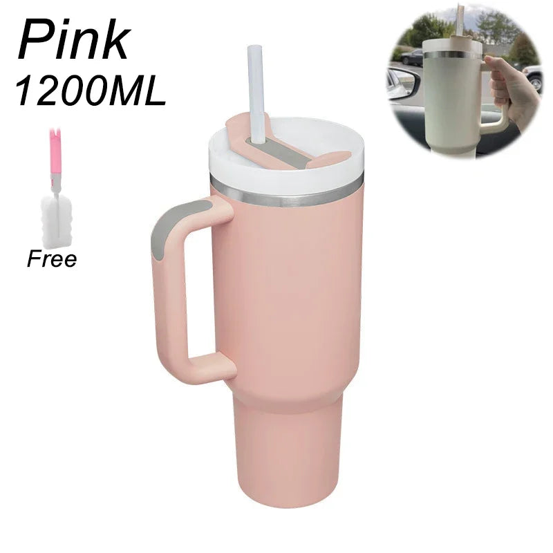 40oz Stainless Steel Tumbler with Handle & Straw – Durable Sports & Coffee Cup