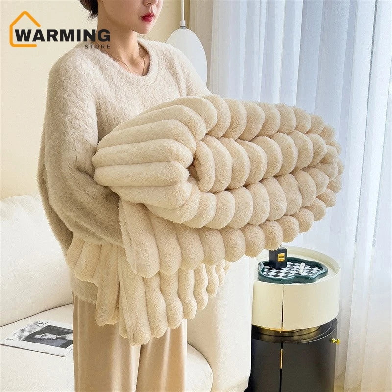 Thickened Rabbit Plush Flannel Blanket – Ultra-Soft & Warm