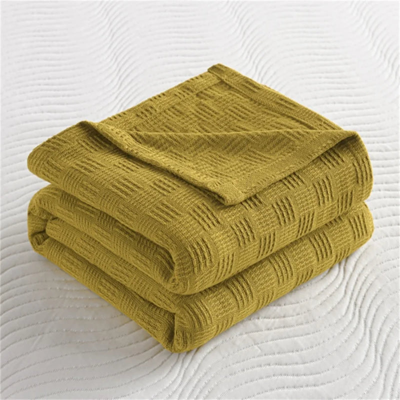 Soft 100% Cotton Knitted Throw Blanket – Lightweight Sofa & Bed Cover