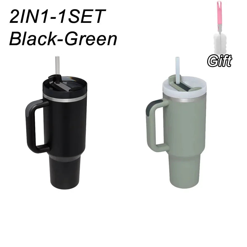 40oz Stainless Steel Tumbler with Handle & Straw – Durable Sports & Coffee Cup