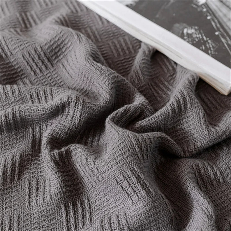 Soft 100% Cotton Knitted Throw Blanket – Lightweight Sofa & Bed Cover