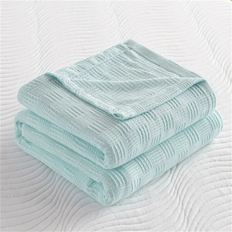 Soft 100% Cotton Knitted Throw Blanket – Lightweight Sofa & Bed Cover