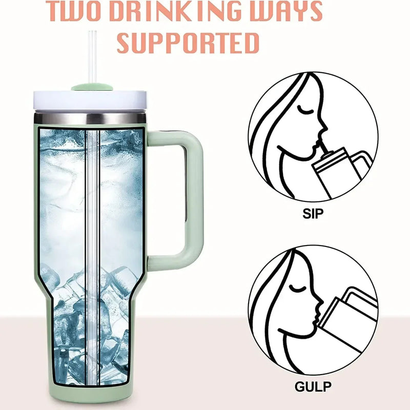 40oz Stainless Steel Tumbler with Handle & Straw – Durable Sports & Coffee Cup