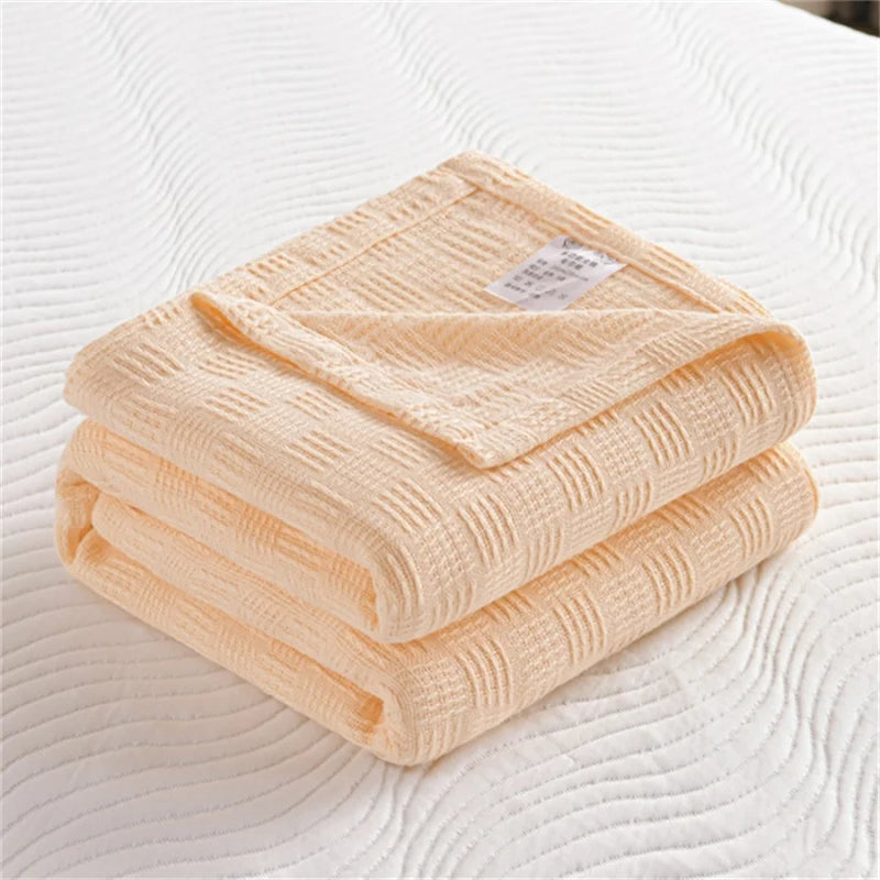 Soft 100% Cotton Knitted Throw Blanket – Lightweight Sofa & Bed Cover