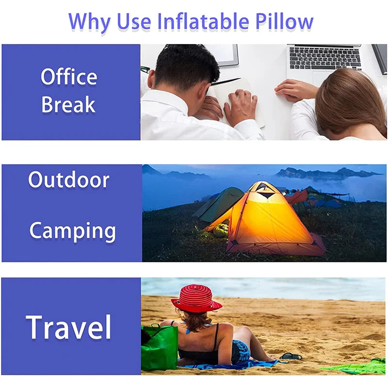 Ultralight Inflatable Camping Pillow: Compact, Flocked, for Travel, Hiking, Backpacking & Neck Support