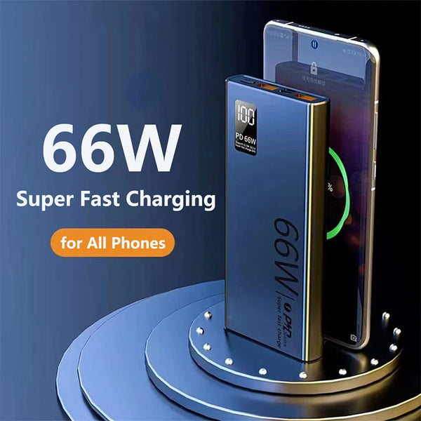 30000mAh Power Bank: USB-C PD 20W/66W Fast Charging for iPhone 15, Huawei, Xiaomi, Samsung