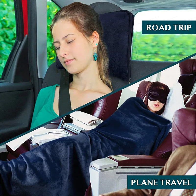 ZK20 Travel Blanket & Pillow – Soft, Compact with Bag & Clip