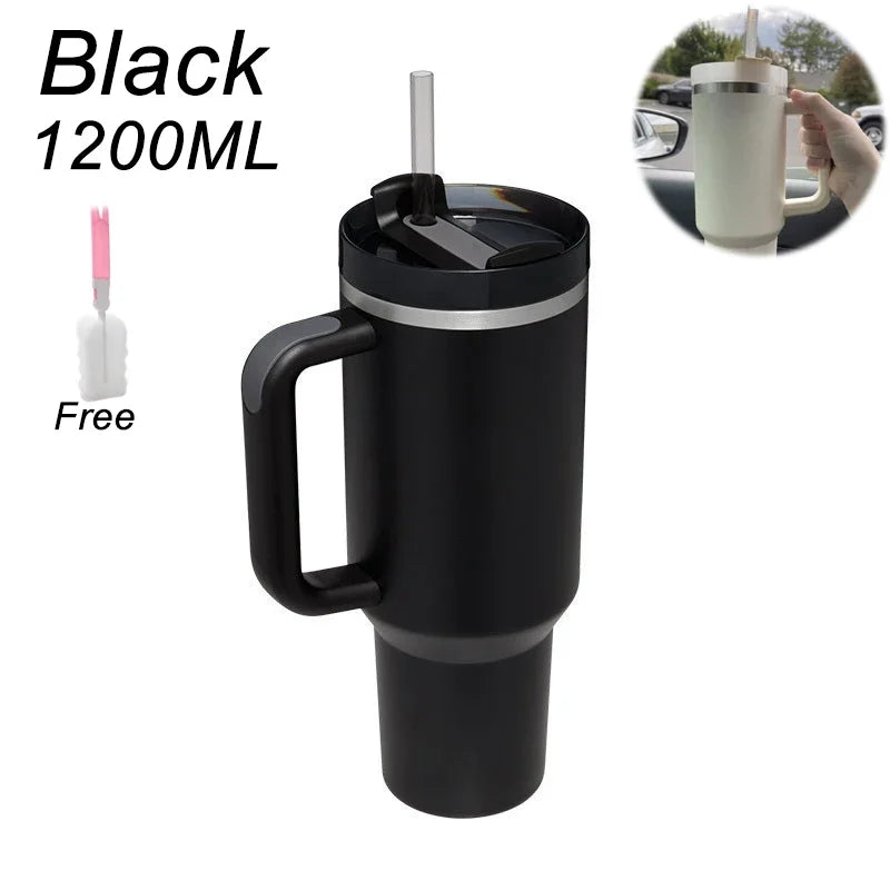 40oz Stainless Steel Tumbler with Handle & Straw – Durable Sports & Coffee Cup