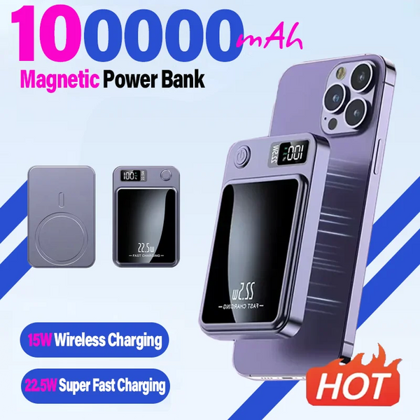 100000mAh Magnetic Power Bank: 22.5W Fast Charging, Digital Display, for iPhone & Xiaomi