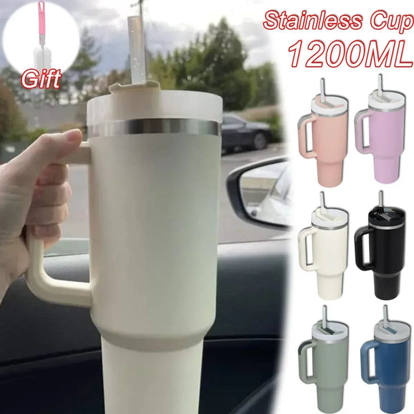 40oz Stainless Steel Tumbler with Handle & Straw – Durable Sports & Coffee Cup