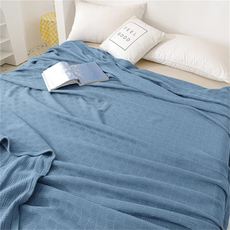 Soft 100% Cotton Knitted Throw Blanket – Lightweight Sofa & Bed Cover