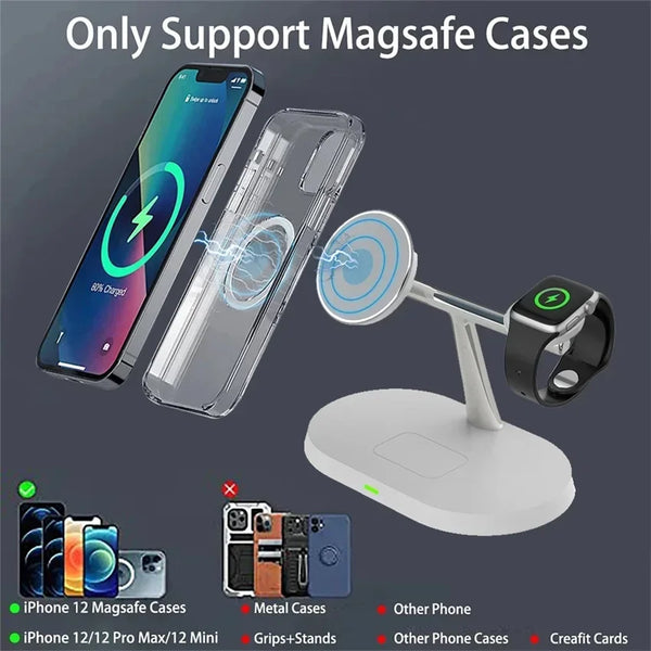 3-in-1 Magnetic Wireless Charger: 100W Fast Charging for MagSafe iPhone, Apple Watch, AirPods Pro